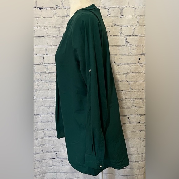 WHITE HOUSE BLACK MARKET Green Notch Neck Asymmetrical Tunic Top size 10 - Picture 3 of 6